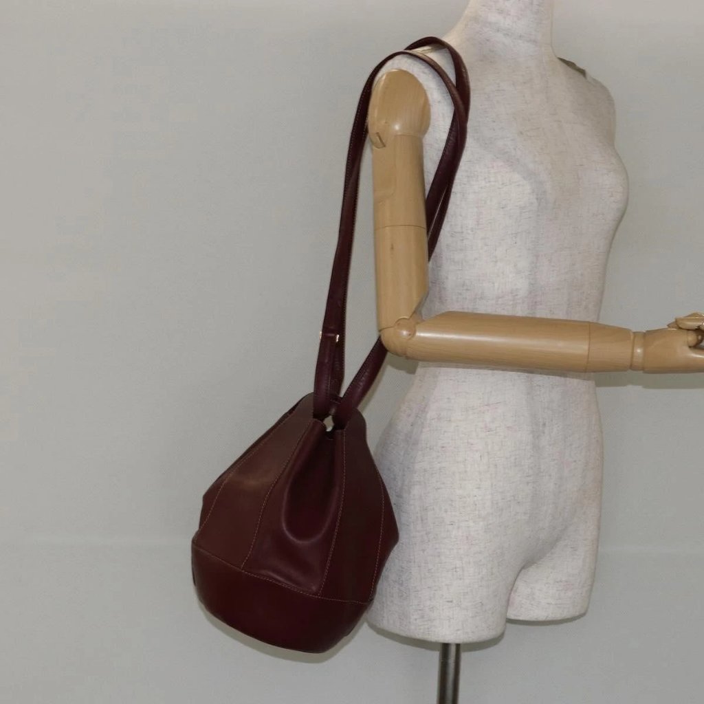 Cartier Must Line Shoulder Bag Leather Bordeaux Auth Ki6052